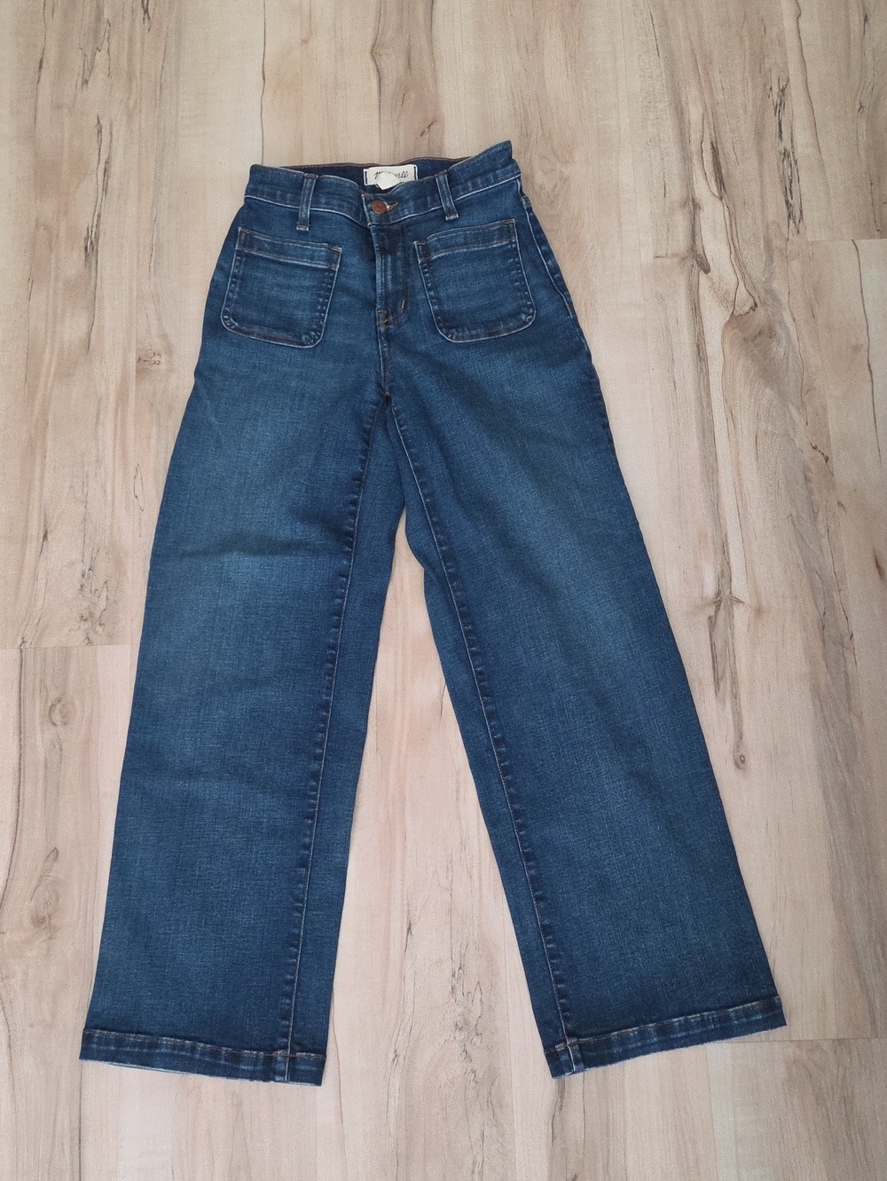Madewell Emmett Dark Blue Wide-Leg Jeans with Front Patch Pockets 24 Petite